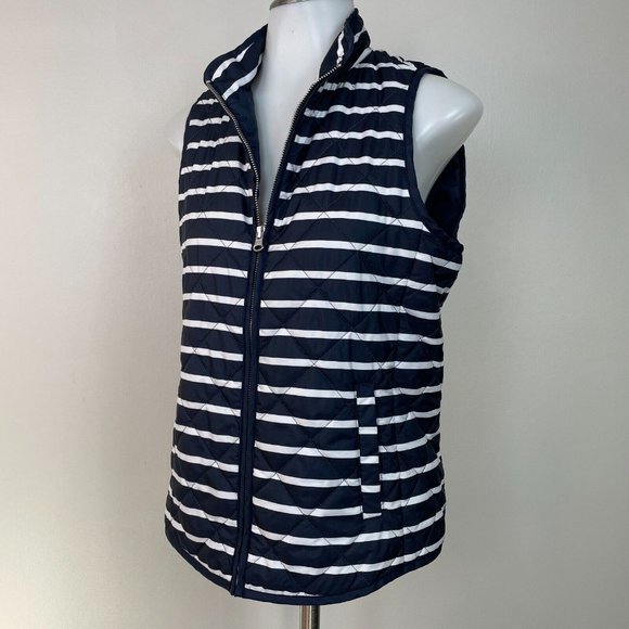 Gap Quilted Puffer Vest XS Navy Blue White Striped Full-Zip Pockets Women's - Picture 3 of 11